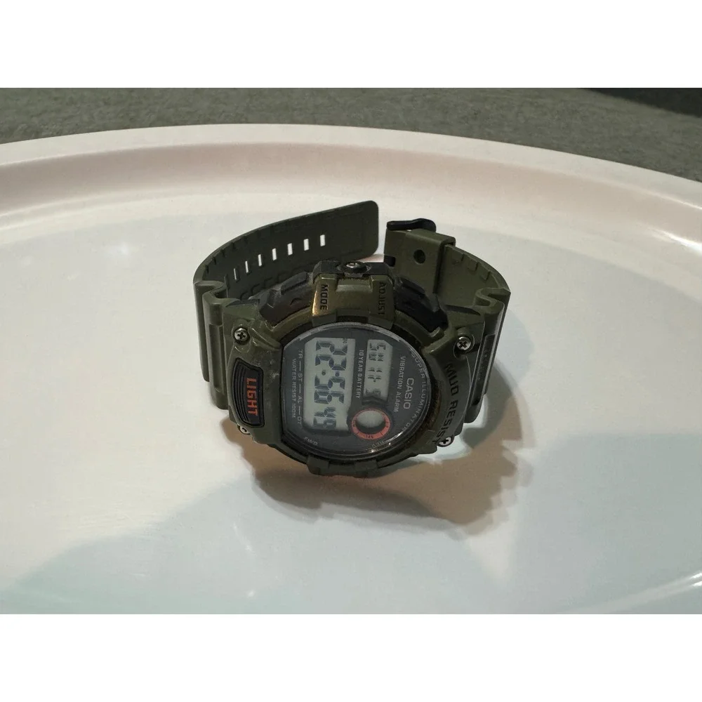 Casio Mud Resist Vibration Alarm Digital Watch W735H-3AV –‎ Green – 100M WR